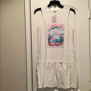Girls White Unicorn Rainbow Sleeveless Dress